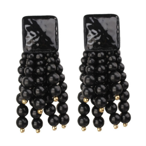 A-SD-XL0742black Black Square Dangling Black Beads Earstuds
